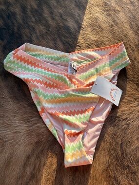 Dippin’ Daisys Swim Zigzag High-Cut Bikini Bottoms - Pastel Orange, Green, Pink